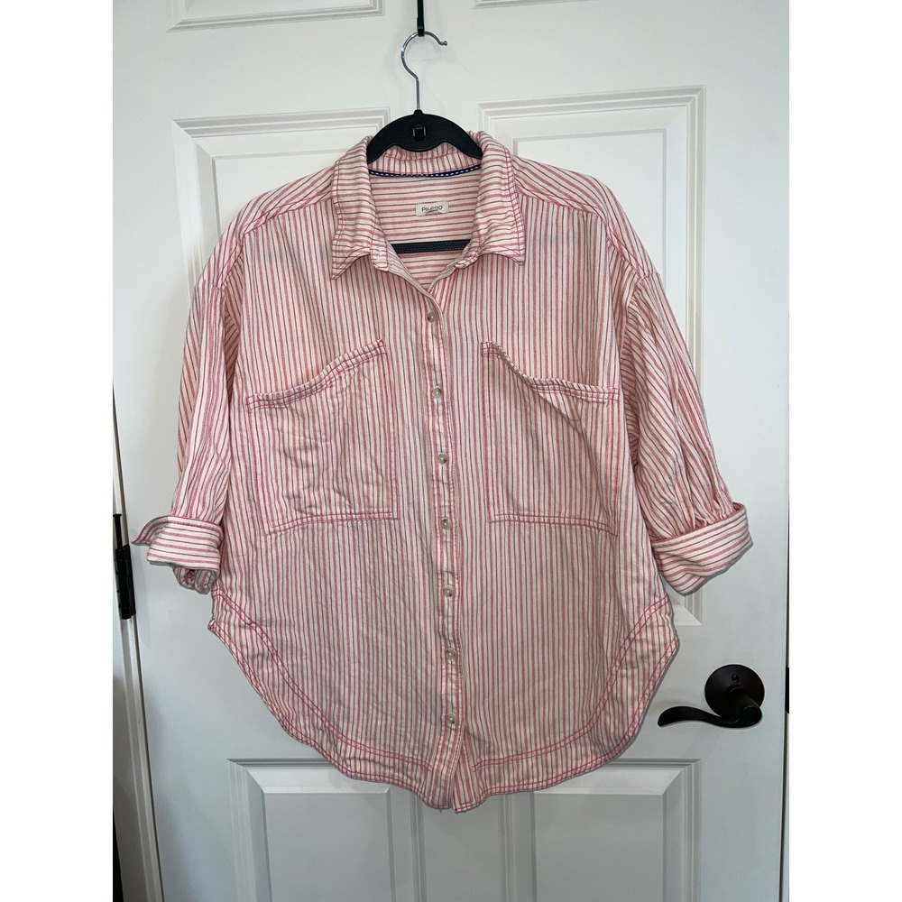 Anthropologie Pilcro Oversized Elbow Sleeve Painter Stripe Button Down Shirt M